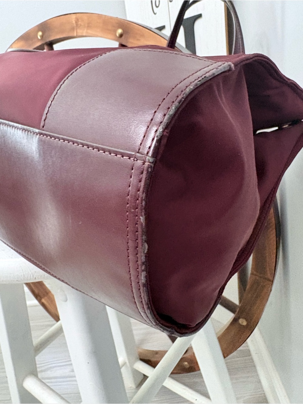 Tory Burch Maroon Nylon Logo Tote with Dark Brown Trim - Picture 8 of 9